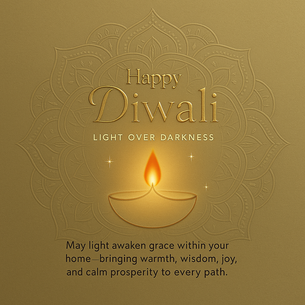 Traditional Diwali Light Over Darkness — Red Mandala Card