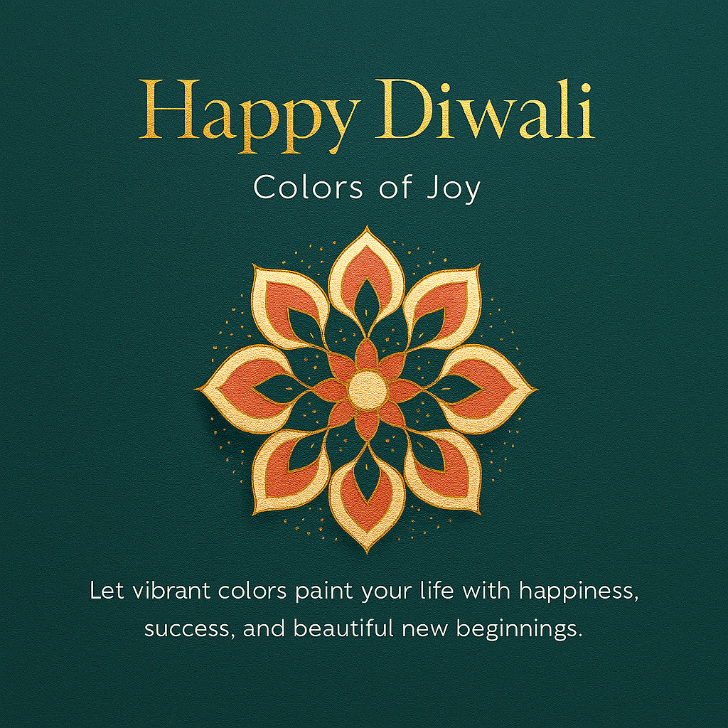 Vibrant Diwali Colors of Joy — Mandala Floral Teal Card