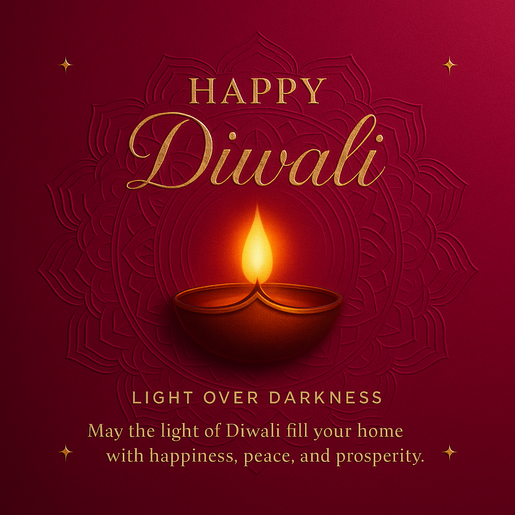 Classic Diwali Festival of Lights — Burgundy Golden Diya