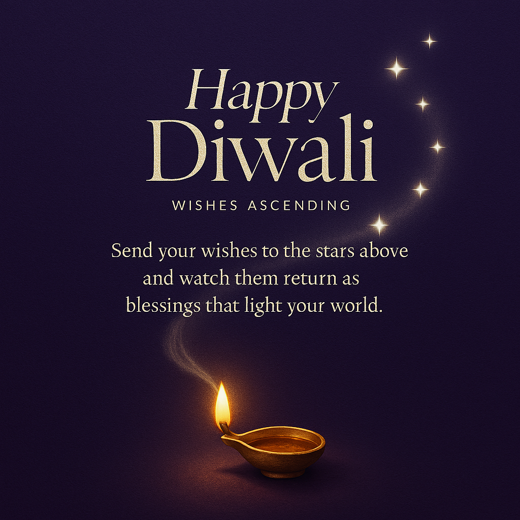 Celestial Diwali Blessings Card — Starry Night Golden Diya