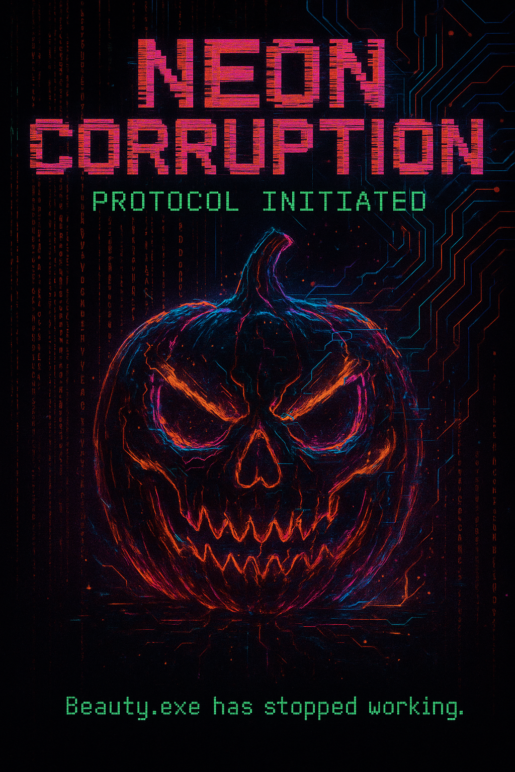 Cyberpunk Halloween Greeting Cards – Neon Tech Ready-to-Send