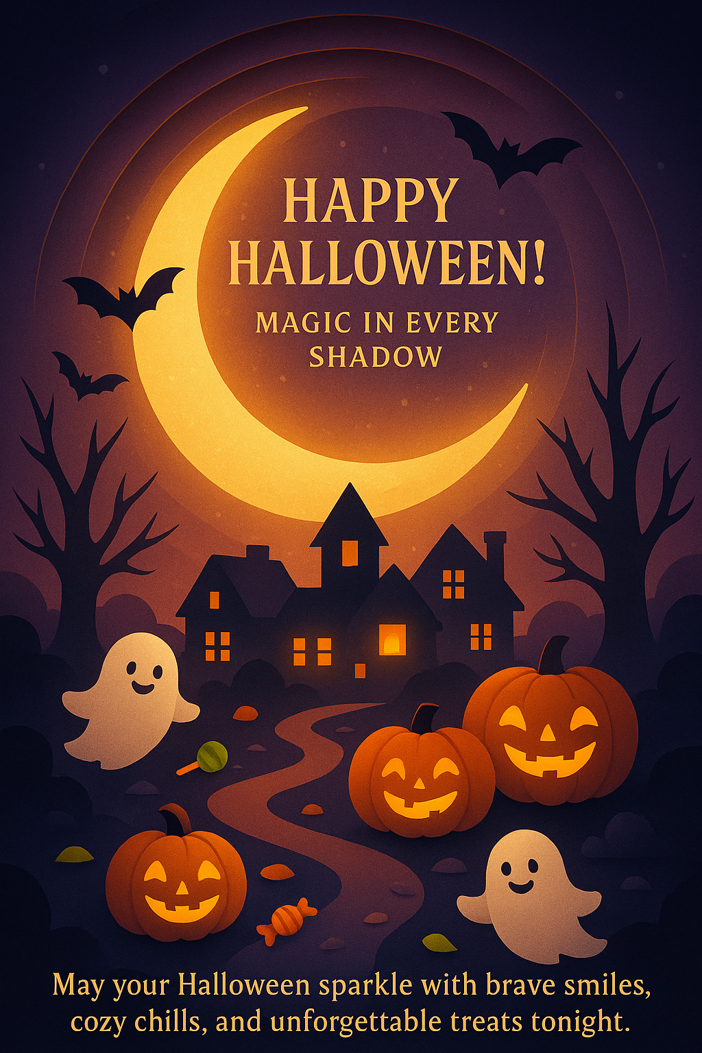 Cozy Halloween Greeting Cards – Friendly Night Design Ready