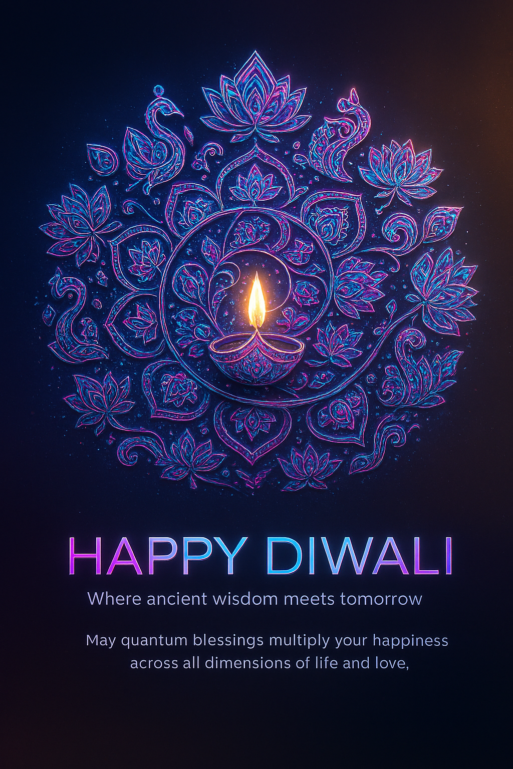 Premium Happy diwali cards – Neon Lotus Mandala Futuristi