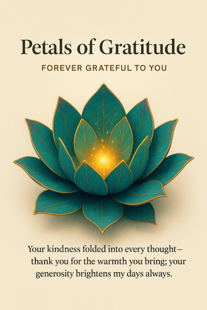 Petals of Gratitude — gratitude card with glowing lotus illustration | SocialFlush